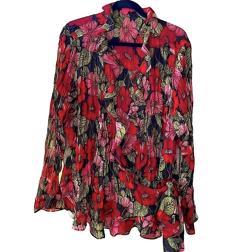 ♥️Sunny Leigh Macy’s Lightweight Crinkly Ruffled Floral Tie/Wrap Boho Romantic